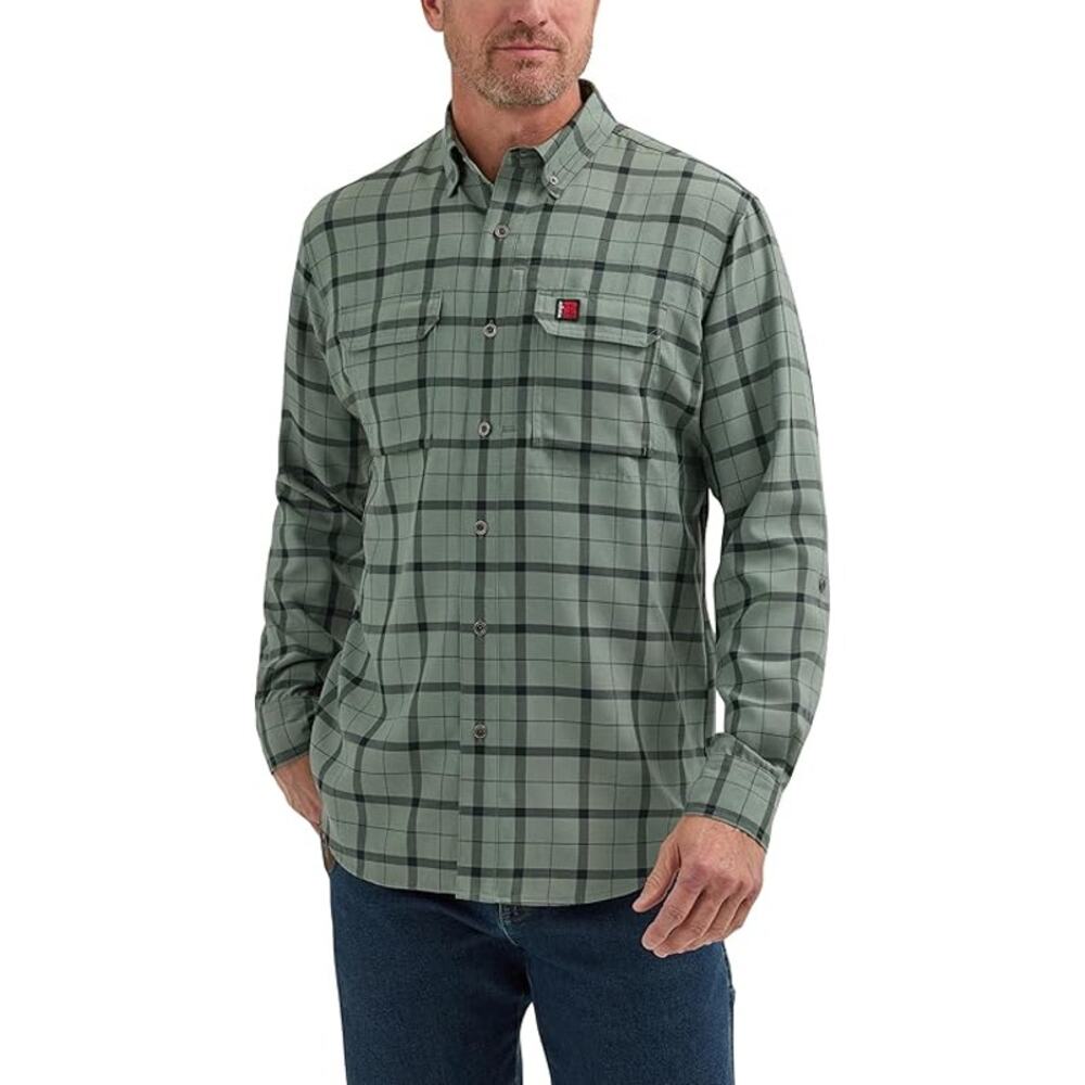 Wrangler Technical Long-Sleeve Work Shirt for Men - Green Check - L